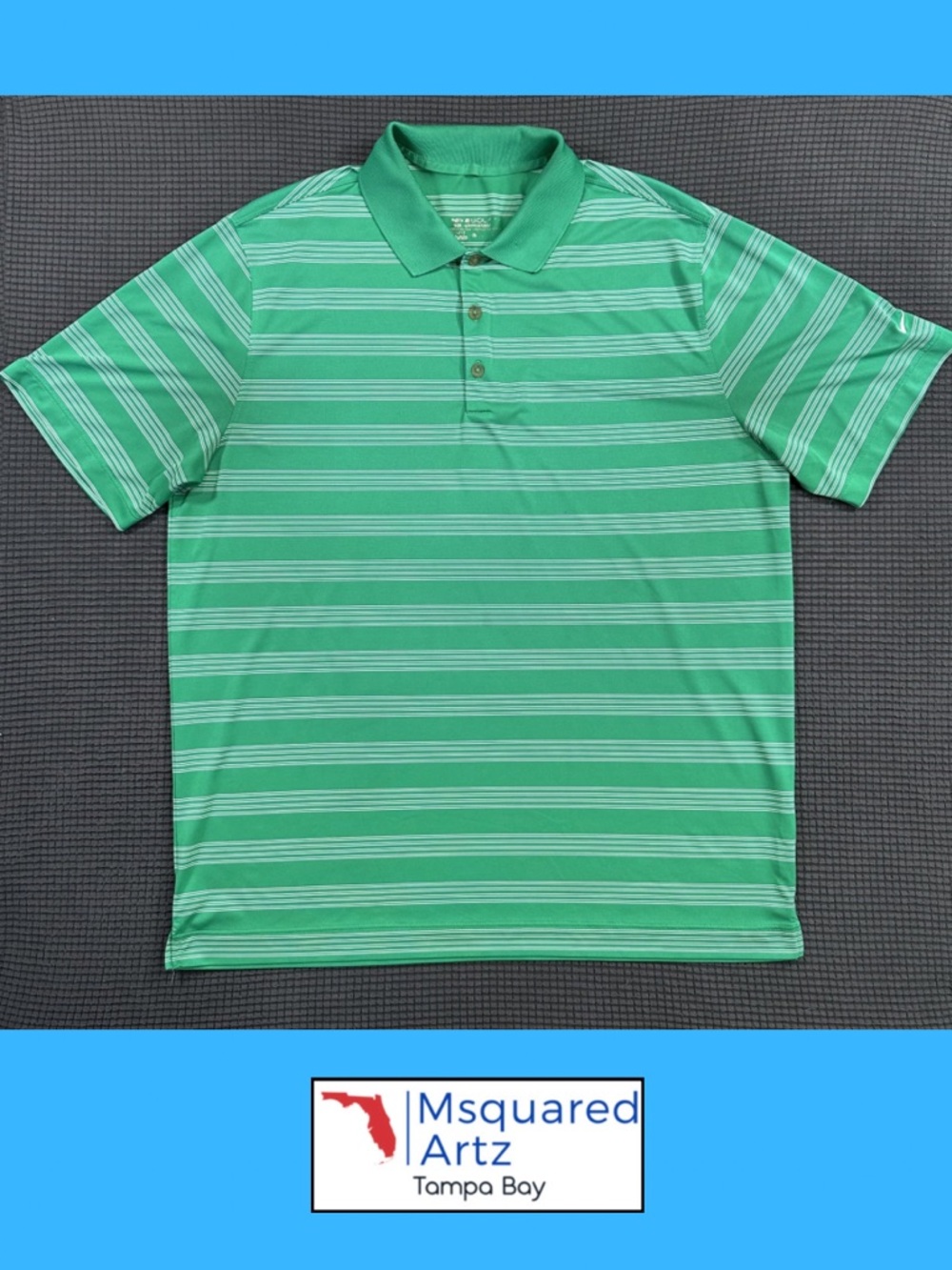 Nike Golf Dri Fit Polo Shirt Mens XL Green Striped Short Sleeve Performance